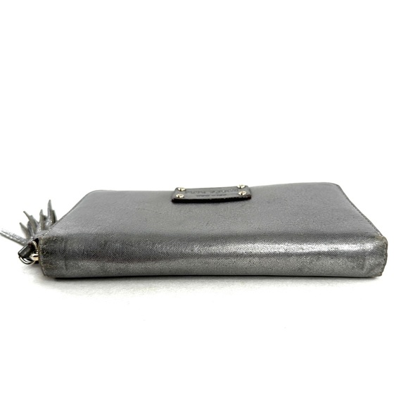 Kate Spade Silver Sparkly Leather Large Zip Around Wallet Clutch Purse Logo - Picture 6 of 9